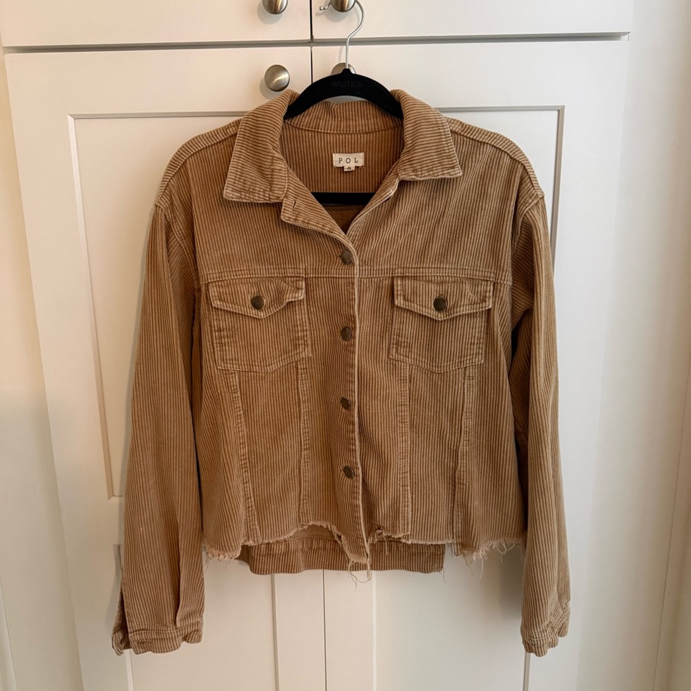 POL Frayed Hem Corduroy Utility Jacket